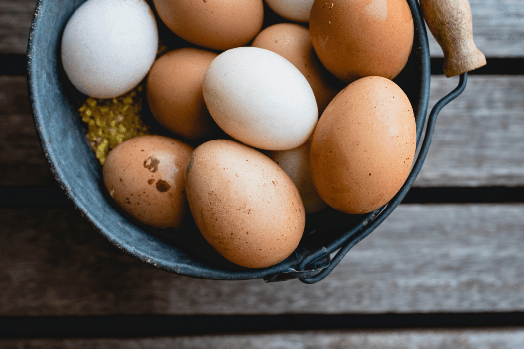 Bowl of multi-colored chicken eggs