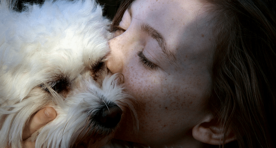 girl kissing dog