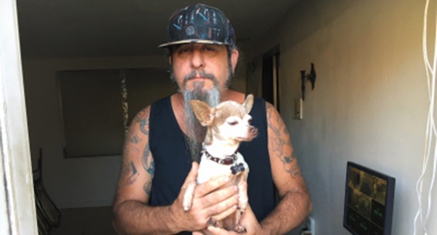 man and chihuahua