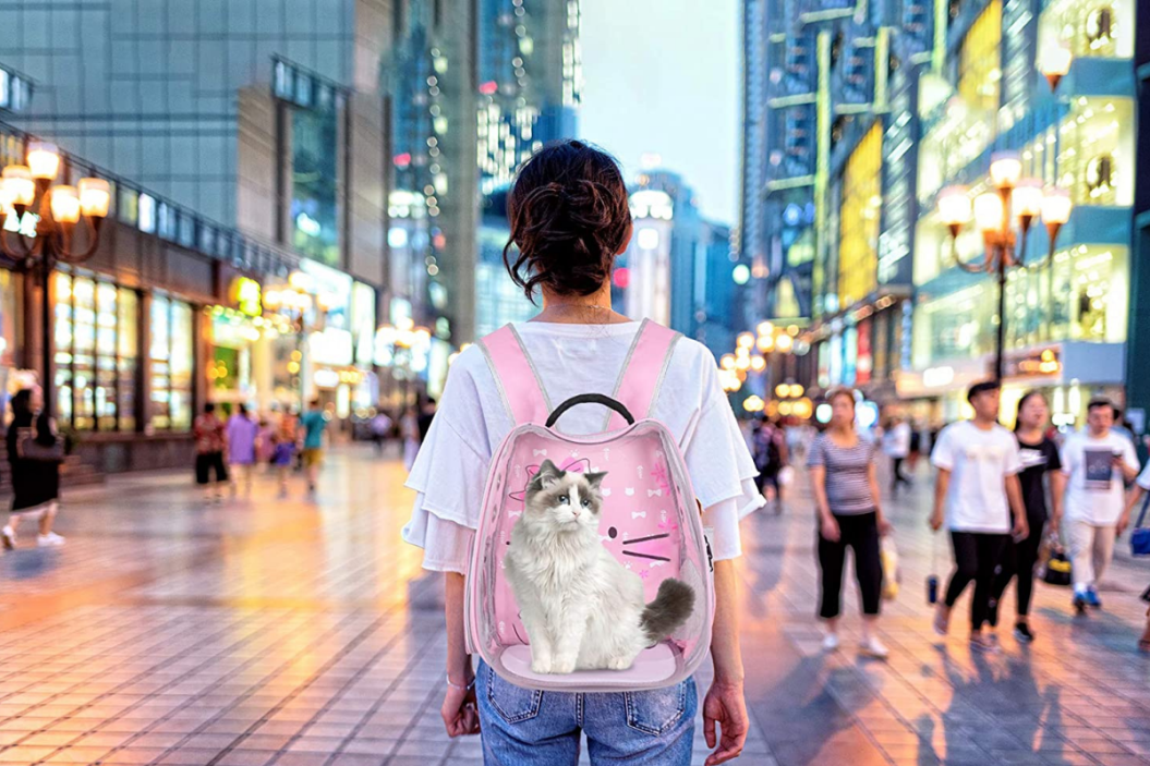 Grosee Cat Backpack Carrier, Cat Shaped Transparent Bubble Pet Carrier for Small Dog, Portable Travelling Backpack Airline-Approved for Hiking and Outdoor Use