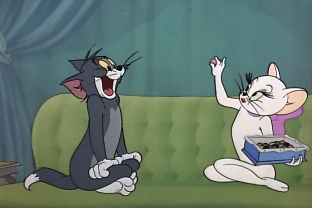 Cartoon of a male and female cat.