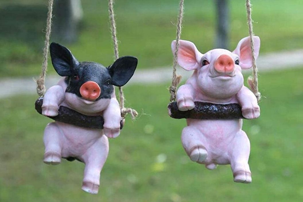 Swinging Pig Garden Statue