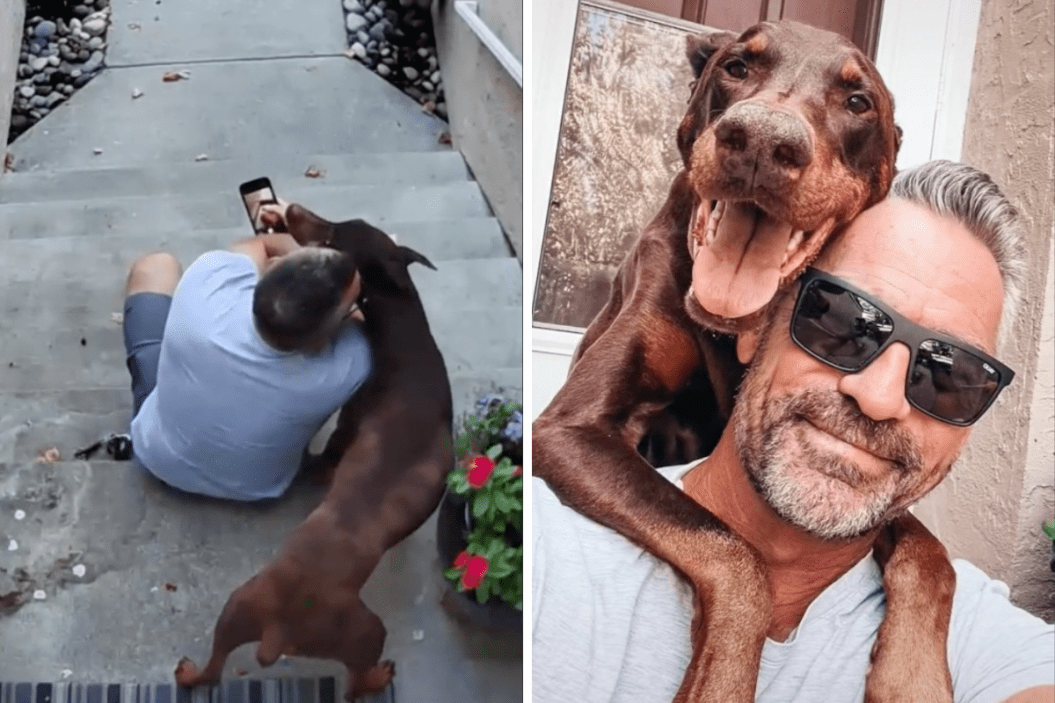 Ruby takes a selfie with her dog dad